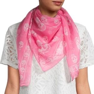 Alexander McQueen Pink Silk Skull Scarf Chiffon Square Wrap New With Tags